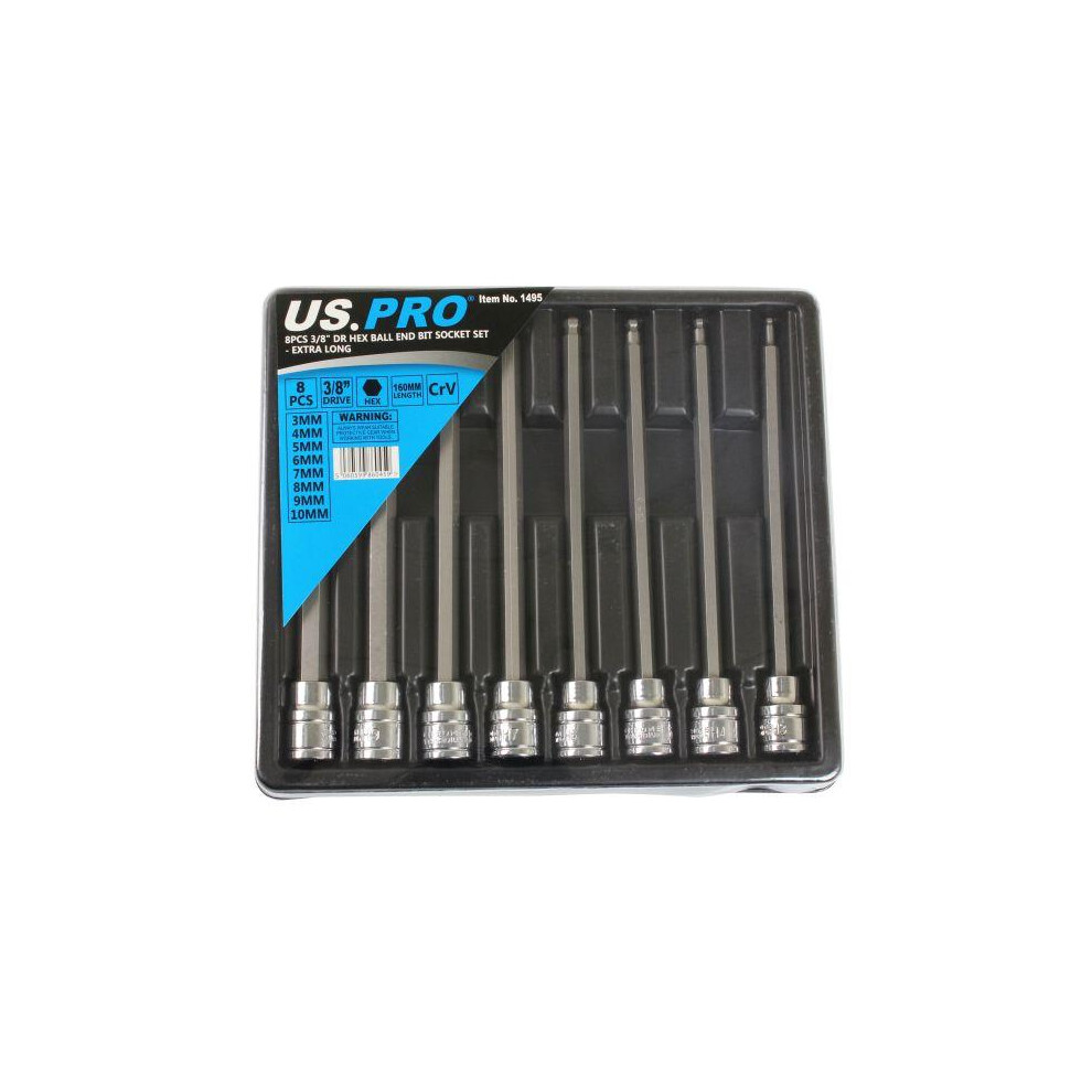Us Pro 8Pc 3/8" Long Ball End Hex Allen Bit Key Sockets 3Mm - 10Mm