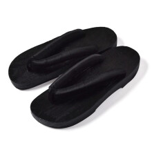 Japanese Wooden Geta Sandals TwoTeeth Flat Slippers for Men and Women Kimono Style Black EU 44