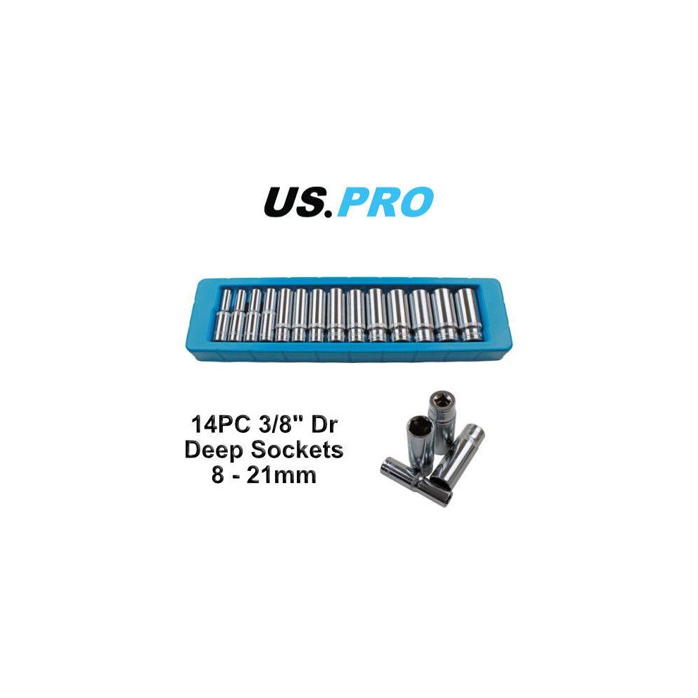 US PRO 14 Piece 3/8" Dr 6 Point Deep Metric Socket Set 8mm - 21mm 1389