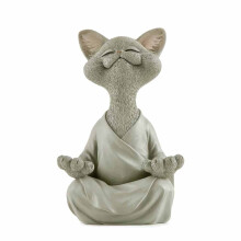 Statuetta stravagante di gatto yogi in meditazione Buddha, scultura in resina realizzata a mano con cura per decorazione interna ed esterna.