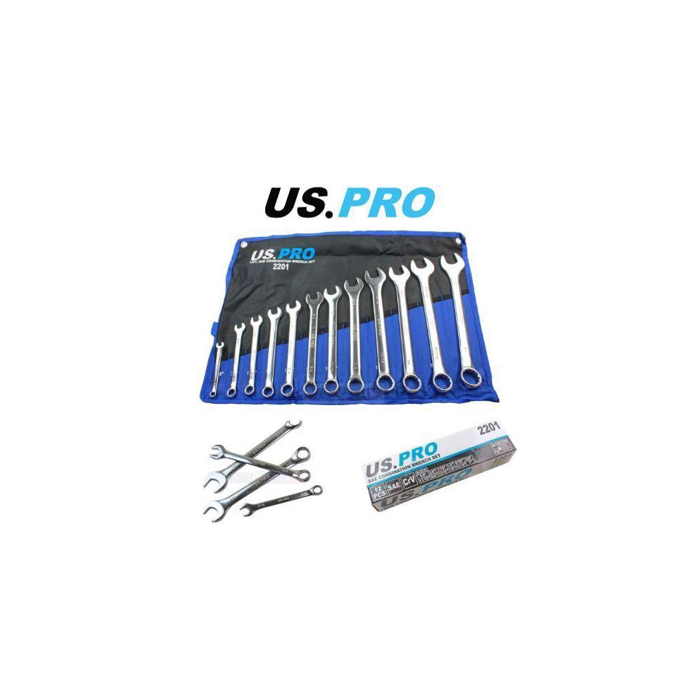 US PRO 12pc SAE / AF Imperial Combination Spanner Wrench Set 1/4 - 1
