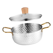 16cm Stainless Steel Ramen Pot with Lid, Double Handle Instant Noodle Cooking Pot for Induction Cooker
