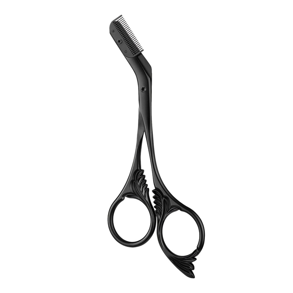 Stainless Steel Eyebrow Scissors with Comb, Precision Eyebrow Trimmer for Men and Women, Black