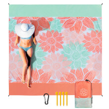 Extra Large Sandproof Beach Blanket Waterproof QuickDry Mat for 47 Adults with Stakes Pink