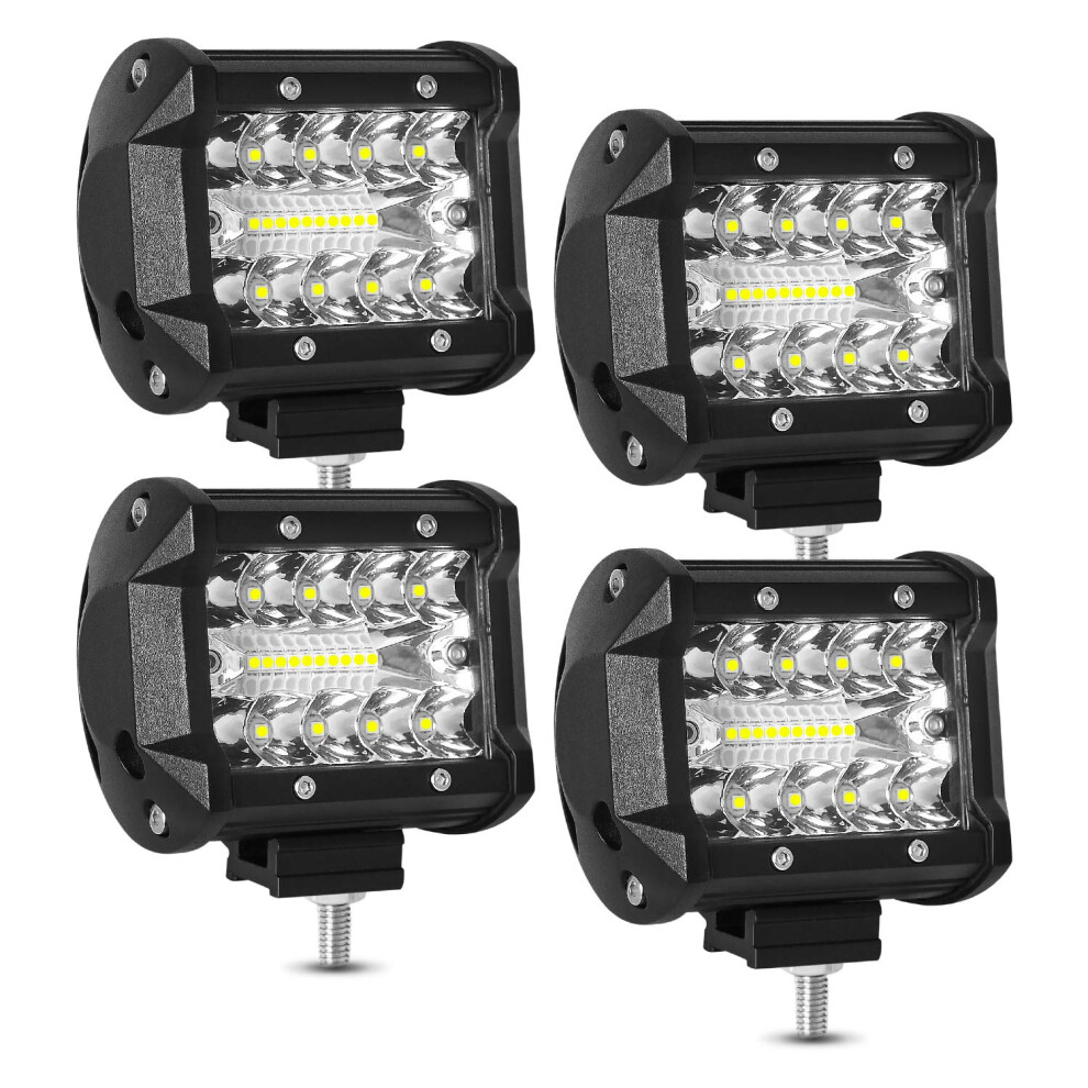 4 Inch Led Bar Pods 60W Triple Row Spot Flood Combo Off Road Driving Work Lamps 4Pcs For Truck Atv Utv Boat Light 9323874603223