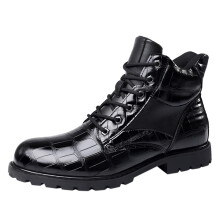 Men's Winter Ankle Boots Waterproof PU Leather Lace Up Combat Motorcycle Shoes Black UK 8