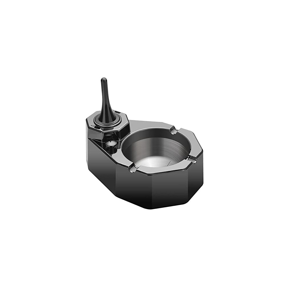 Black Permanent Match Stainless Steel Ashtray With Usb Rechargeable Lighter For Smokers