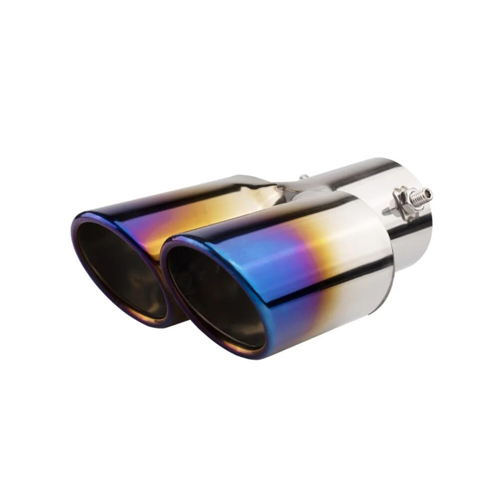 Car Exhaust Tip Stainless Steel Dual Pipe Burnt Tail Muffler With Noise Reduction Blue 9323874604268