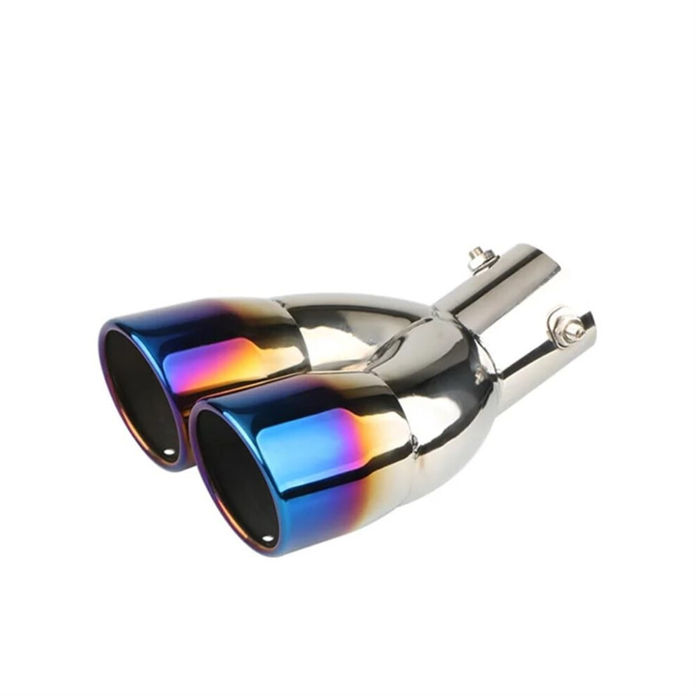 Car Exhaust Tip Universal Double Outlet Burnt And Tail Pipe For Enhanced Appearance Blue/Silver 9339159820629