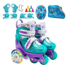 Kids Roller Skates with ThreePoint Balance and Luminous Wheels for Ages 38, Neon Green