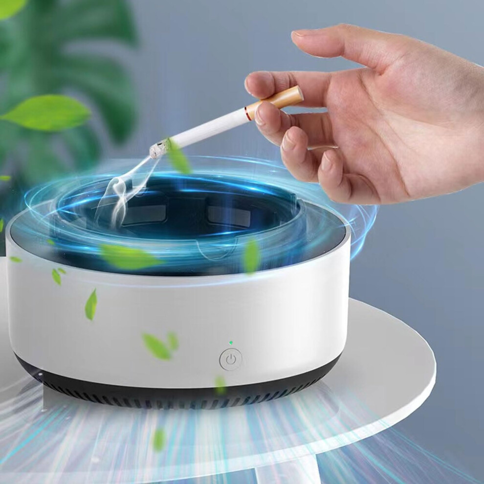 White Smokeless Ashtray With Air Purifier, 2 In 1 Design, 360 Surround Suction, Easy Clean,