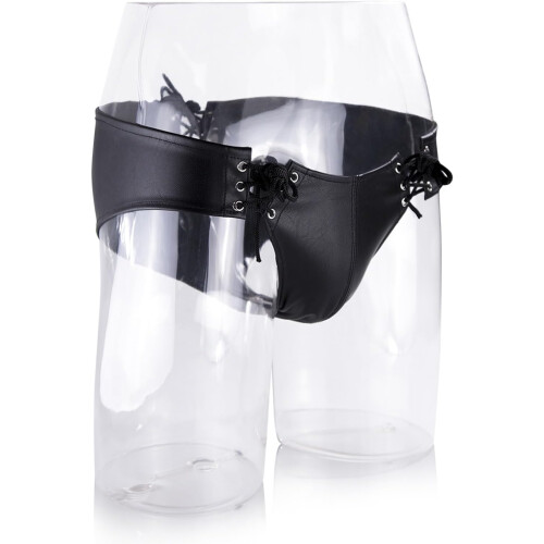 Leather Chastity Belt with Adjustable Lacing Lock for Men Fetish Bondage Training 2