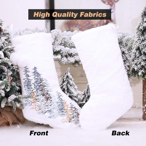Meias de Natal de lã bordada, macias e com um toque de luxo, brancas, 45 cm (18 polegadas), 2 unidades, decoradas com árvore de Natal e nomes 1
