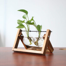 Vintage-Deko für Frauen, Glas-Pflanzstation für den Schreibtisch mit massivem Holzständer im Retro-Stil, Gartengeschenk für sie, Büro- und