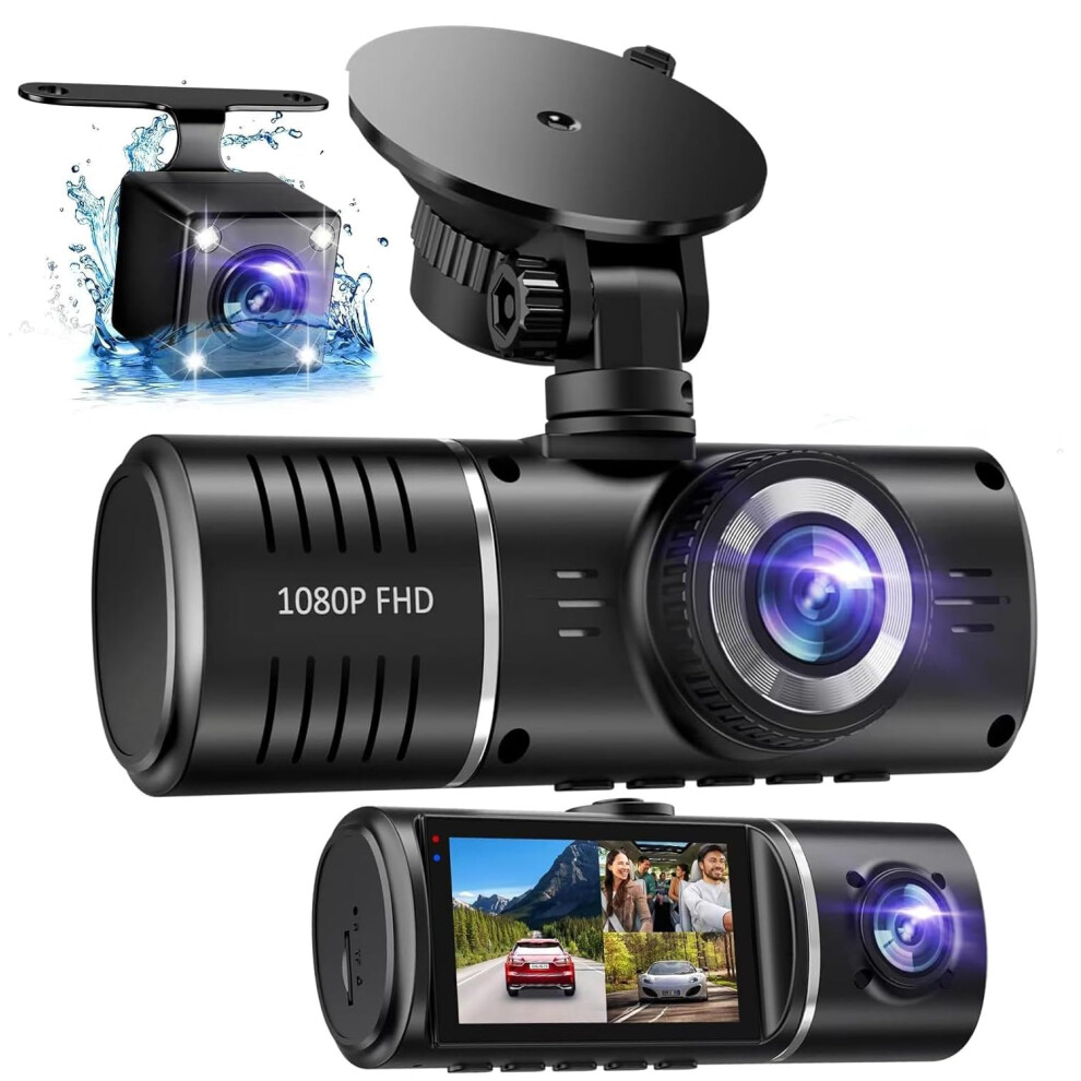 Triple Lens Dash Cam 1080P Front And Inside Car Camera With Rear View Gsensor Night Vision 9323874605937