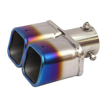 Car Exhaust Tip 63mm Stainless Steel Dual Outlet Square Muffler with Drainage Hole Bent Blue