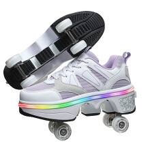 LED Quad Roller Skates DoubleRow Outdoor Sports Shoes 2in1 Purple EU37 UK4