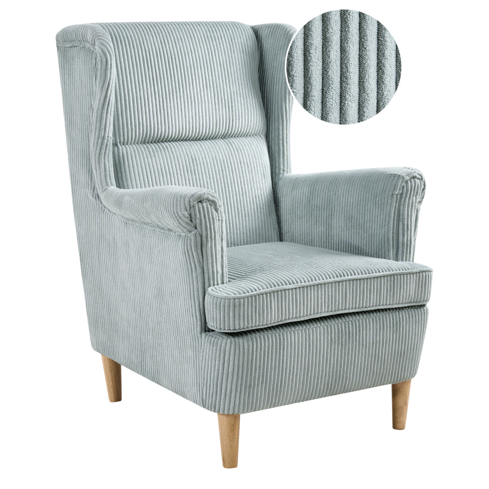 Beliani Blue Wingback Chair Abson Corduroy Light