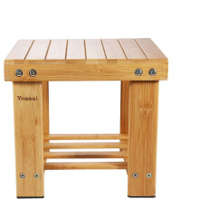 Banco de bambu para chuveiro com pés antiderrapantes, banquinho multifuncional de bambu para crianças e adultos, compacto e à prova d'água.