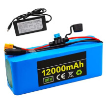 36V 12Ah Lithium Ion EBike Battery Pack with BMS and Charger for 200750W Motor XT60/T Plug