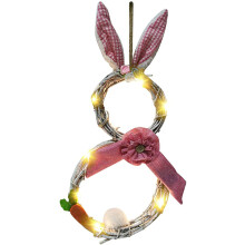 Decorațiune de Paște pentru decor interior și exterior, coroană de pluș din ratan cu iepuraș de Paște, lucrată manual cu meticulozitate,