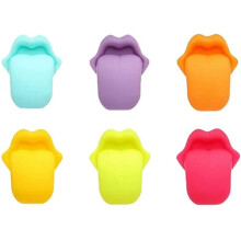 6pcs Reusable Silicone Wine Glass Markers Tongue Shape Charms for Party Drink Cup Identification