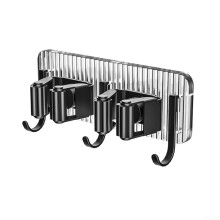 Wall Mounted Mop and Broom Holder with Hooks for Bathroom Kitchen Garage Laundry Storage (Transparent Double)