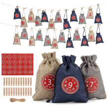 Herbruikbare cadeauzakjes, 24 stuks jute zakjes voor adventskalenders, perfecte huwelijksbedankjes, zakjes met trekkoord, personaliseerbare