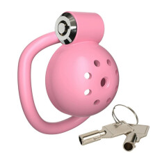Male Chastity Device Locking Cock Cage for Men with Tease Training Ring Black (Pink)