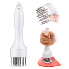 Meat Tenderizer Tool with 21 Stainless Steel Blades for Beef Chicken Pork, Reduces Cooking Time, White