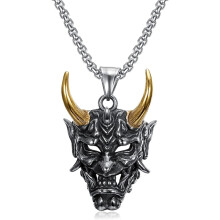 Gioielli con corno demoniaco per uomo, ciondolo maschera Hannya con design demoniaco malvagio, collana in acciaio inossidabile con finitura smalto