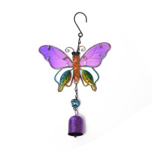 Carillon éolien papillon inspiré des paniers de demoiselles d'honneur en rotin, ornement suspendu en verre et fer avec clochette, décoration de