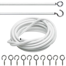 Home Decor Hanging Kit With Plastic Coated Steel Wire, 3 Meter Curtain Wire For Customizable Window Treatments, 6 Pairs Of Screw Eyes And Hooks, Easy