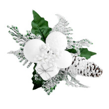 Adornos de follaje dorado para Navidad, decoración festiva de mesa con adornos navideños artificiales, blanco, 21*14 cm, juego de 1