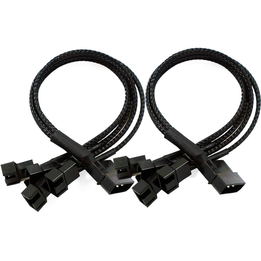Pc Fan Splitter Cable For Molex To 4X 3Pin 4Pin 12V Braided Sleeved Adapter 2 Pack 9119770383877