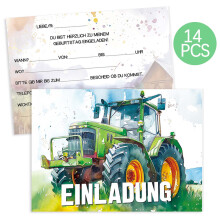 14Traktor Einladungskarten Kindergeburtstag, Monstertruck Einladungskarten Geburtstag Junge, für Mädchen und Jungen Geburtstagseinladungen,