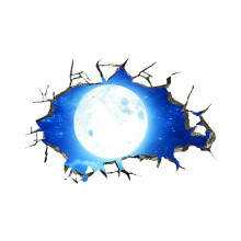 3D Wall Stickers Broken Wall Hole Universe Moon Design Removable Decals for Living Room Bedroom 40x60cm