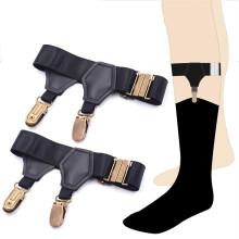 Black Socks Garters Belt with Double Metal Clips for Men, Elastic Sock Suspenders Holder