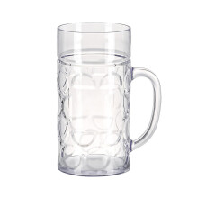 British Style Dimpled Beer Mug with Wide Handle Grip, Clear Plastomer, 480ml Capacity