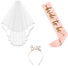 Wedding Shower Accessories Bridal Sash Tiara Veil Tattoos Set, Bachelorette Decor Kits Elegant Party Supplies For Hen Parties