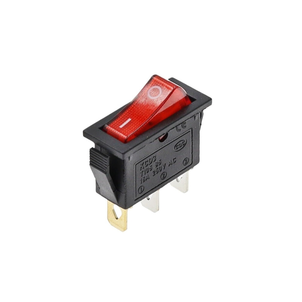 10Pcs Kcd3 Red Light Rocker Switch, 2 Position 3 Pin On Off, Illuminated Power Control 9001264569167