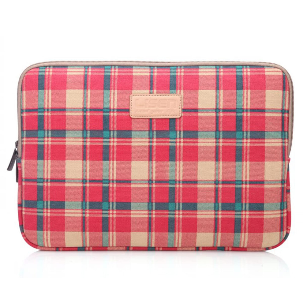 15.6 Inch Laptop Sleeve Waterproof Neoprene Case (Plaid ) Red 9339159831328