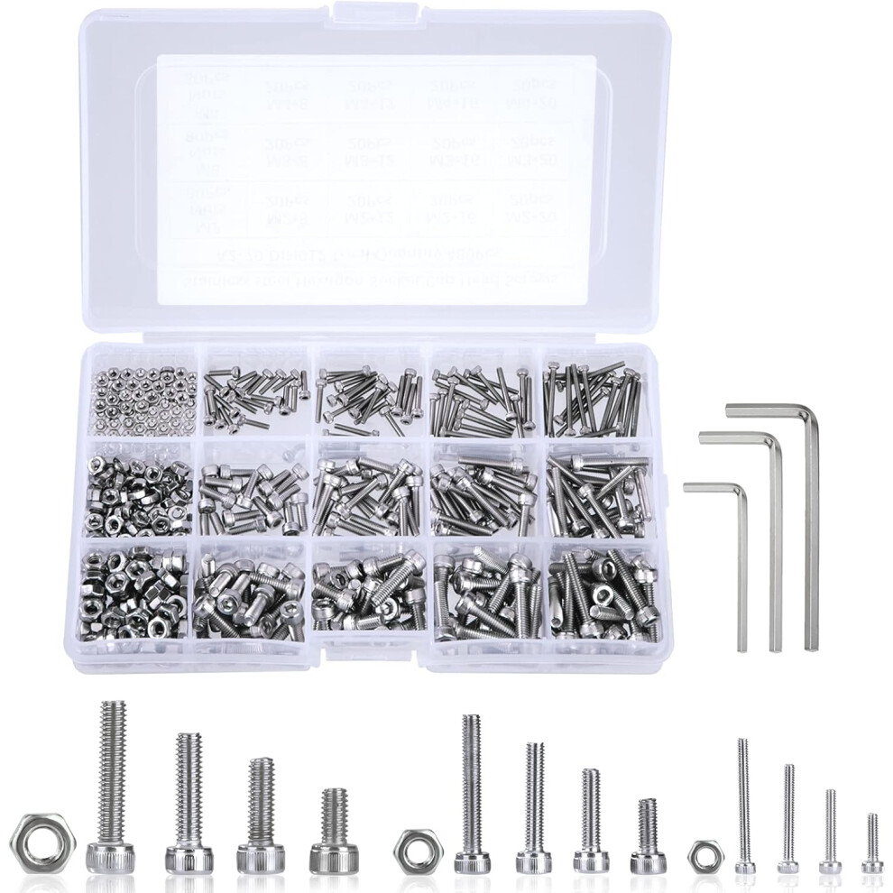 High Strength Fastener Collection, Hex Socket Head Cap Screws In Stainless Steel 304, Assortment Kit Features Hex Nuts And Washers, Convenient Organiz 9554910885482