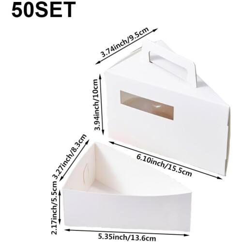 50 Pcs Triangle Cake Boxes with Handle for Cheesecake Pudding Sandwich Sushi Paper Containers 1