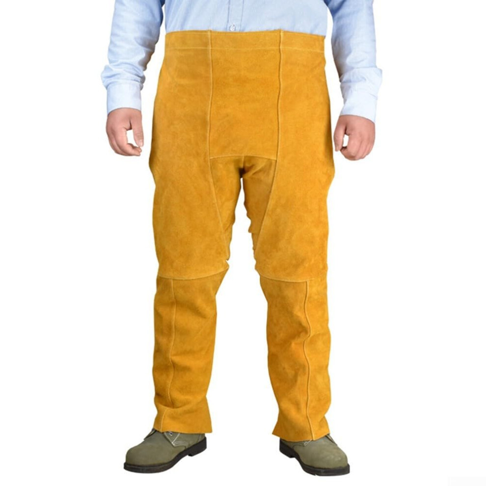 Leather Welding Apron With Adjustable Split Leg, Cowhide Protective Workwear For Men And Women, 90X65cm Yellow 9119770386335