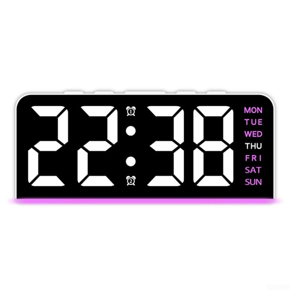 LED Digital Alarm Clock with Adjustable Brightness, Color Changing Ambient Light, Battery Backup, Pink