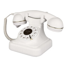 Vintage Rotary Desk Phone with Button Dial, Mechanical Ringtone, Gold and White for Home Office Café
