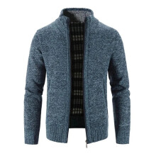 (Blue Gray, XXL) Mens Zip Up Thick Fleece Lined Cable Knit Cardigan Winter Knitted Warm Jacket