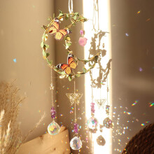 Attrape-soleil en cristal éclatant, prismes en verre à revêtement coloré, décoration papillon et libellule, créateur d'arc-en-ciel pour