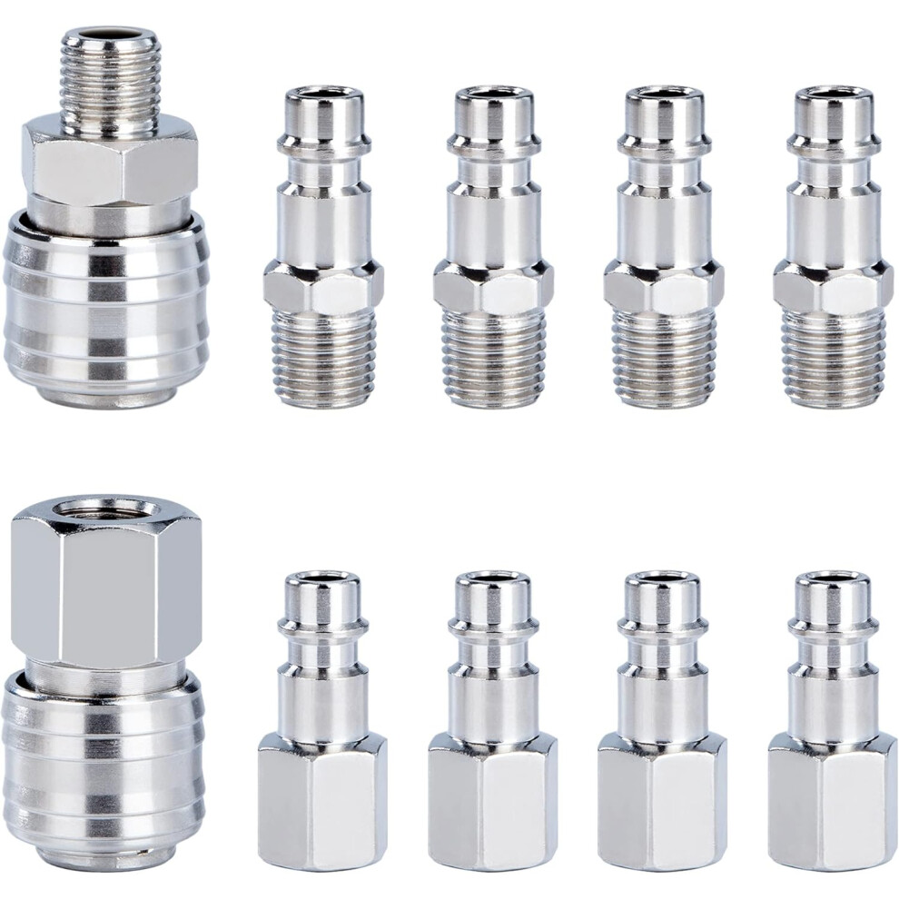 Nickel Plated Carbon Steel Air Connector, Corrosion Resistant Heavy Duty Quick Connect Plug With Spring Loaded Valve, Industrial Style Female Npt Thre 9554910909140